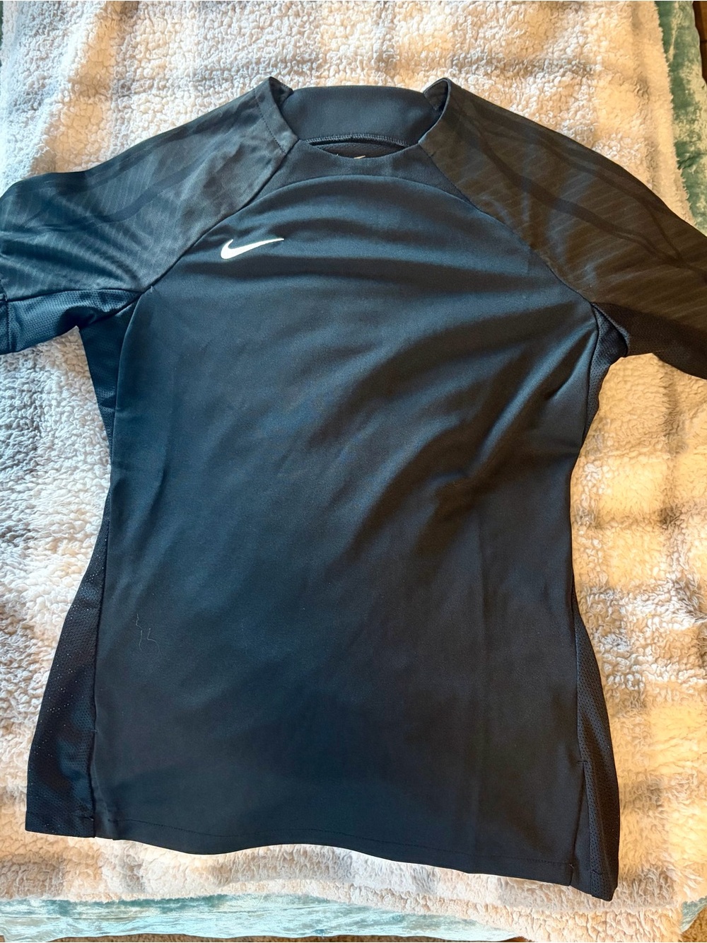 Nike Black Dri-FIT Athletic Short Sleeve Top with White Swoosh